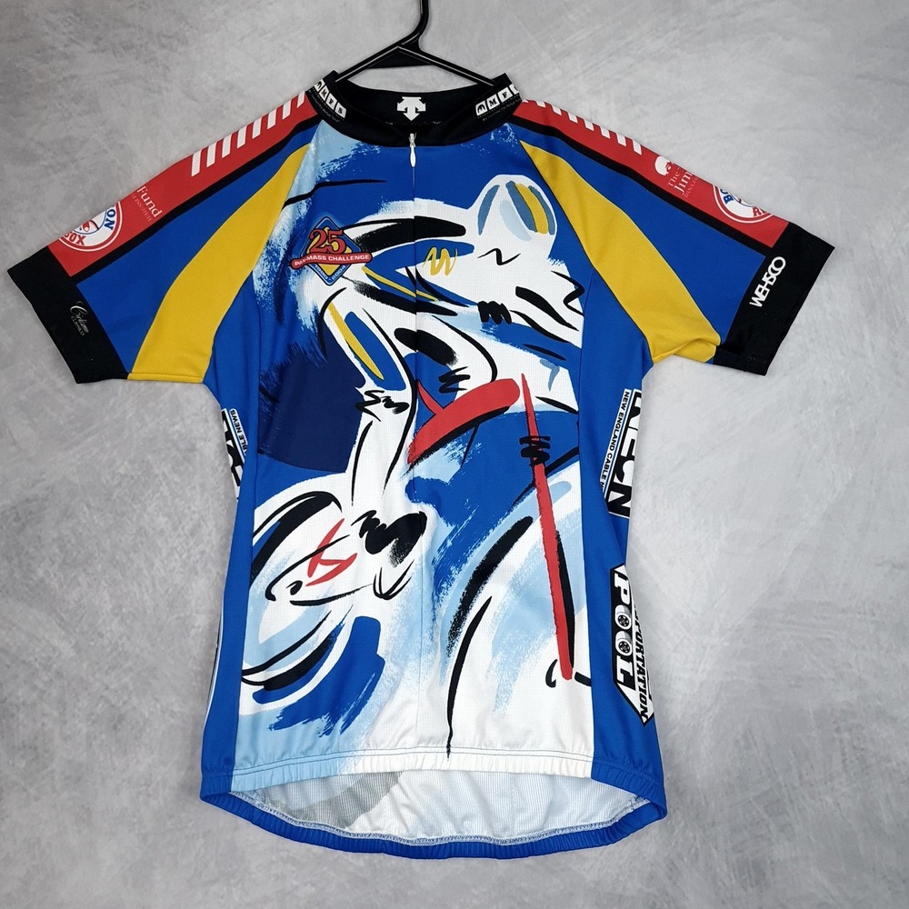Descente Cycling Jersey Mens Medium Blue Pan-Mass Challenge 2004 1/2 Zip Front